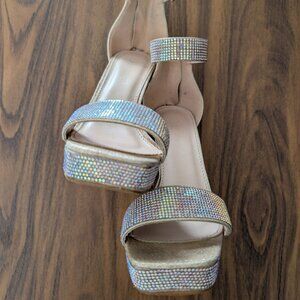 Delicacy Sparkly Prom Wedding Platform Heels Gold Rhinestone Size 6